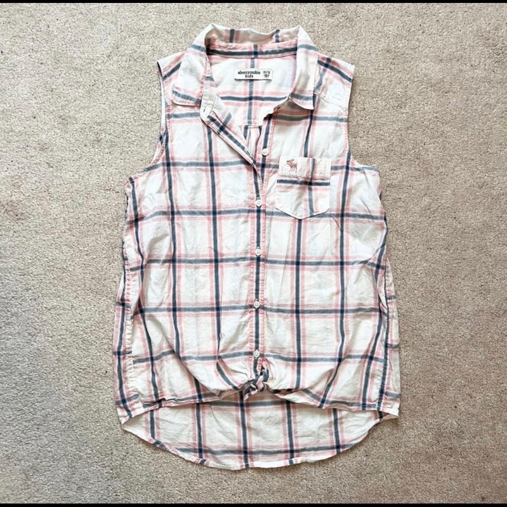 Abercrombie sleeveless plaid tie shirt